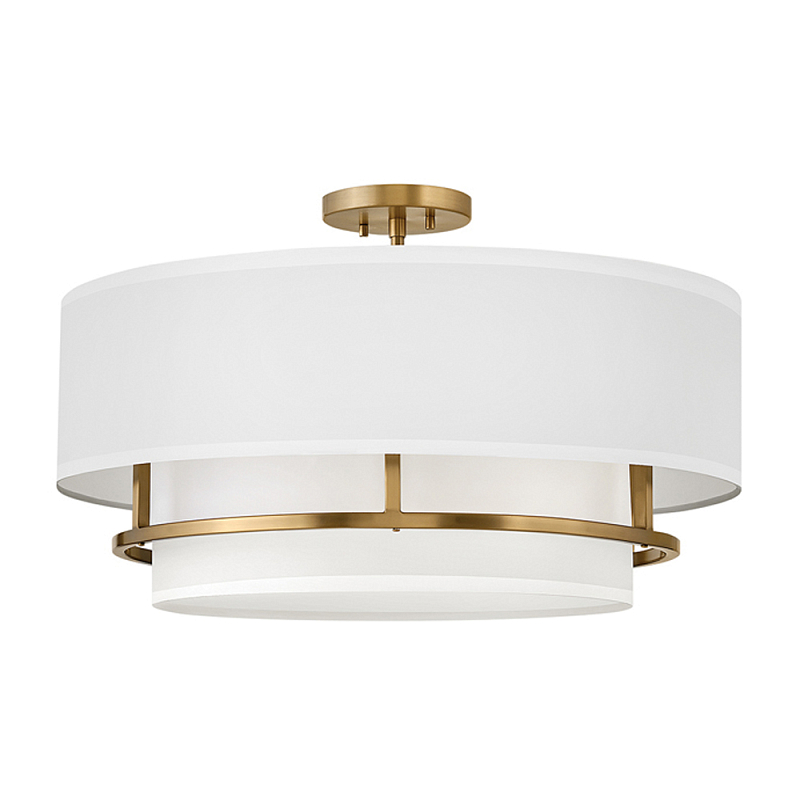 Потолочный светильник с двухслойным белым текстильным абажуром Hinkley Латунь Белый Никель в Санкт-петербурге | Loft Concept 