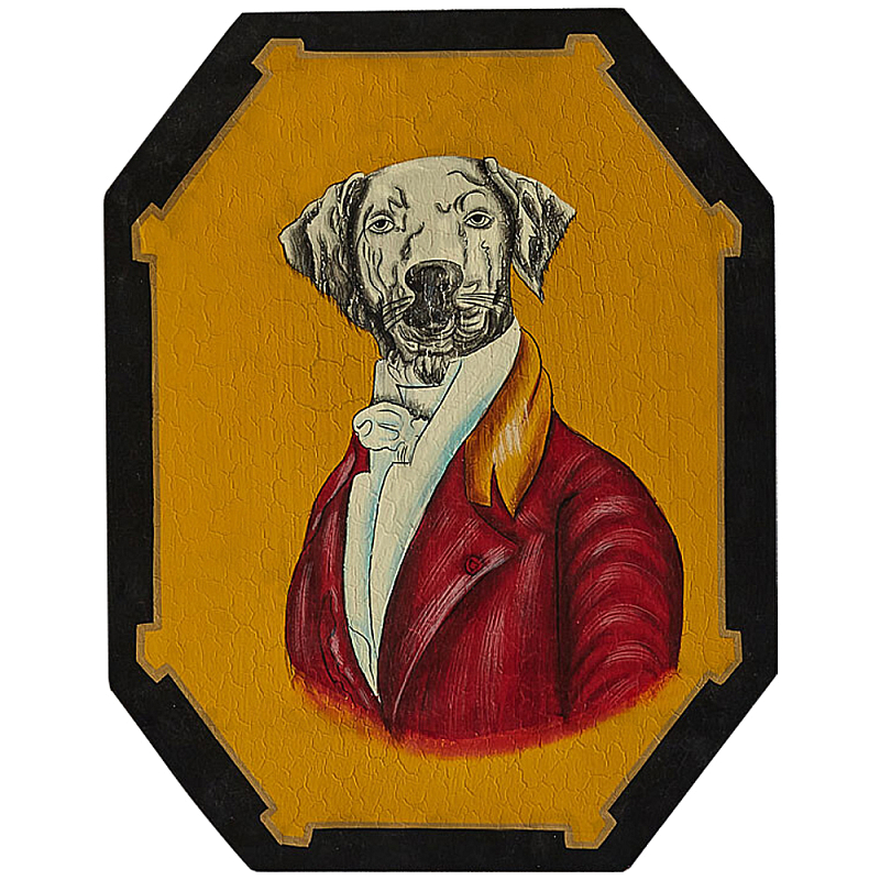 Картина в раме Chinoiserie Grey Dog Yellow Portrait Желтый Красный Белый Черный Мульти в Санкт-петербурге | Loft Concept 