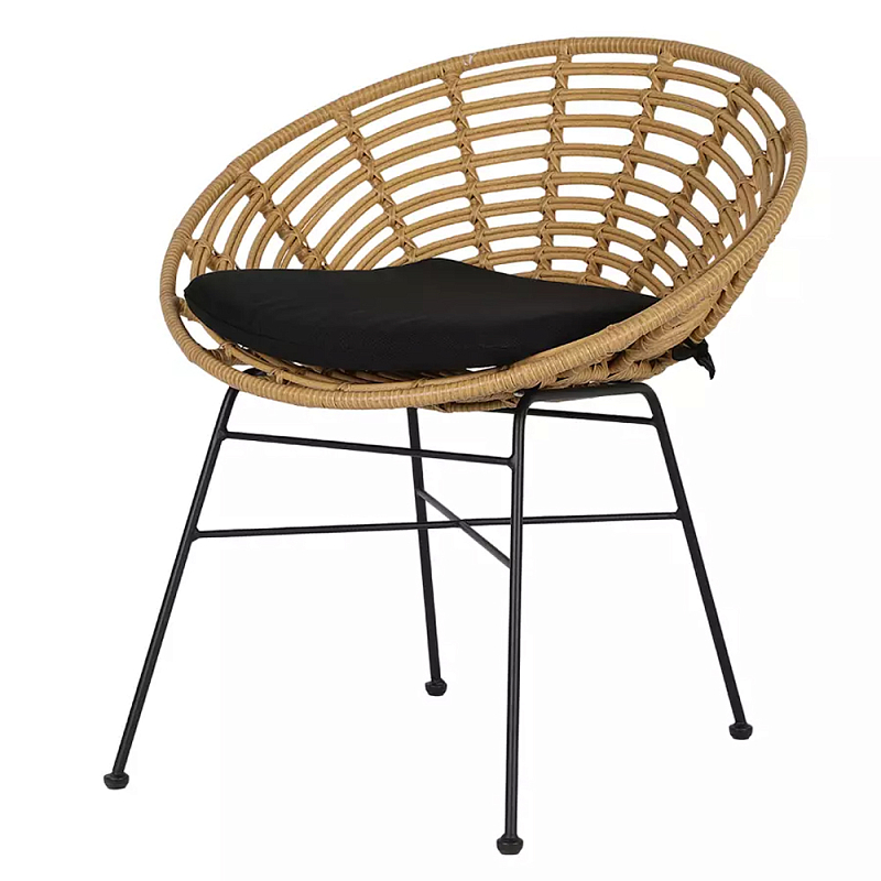 Стул круглый с ротанговым плетением Round Wicker Stool Черный Бежевый в Санкт-петербурге | Loft Concept 