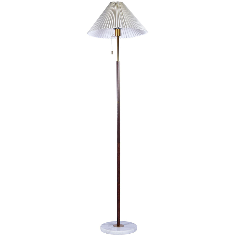 Торшер с плиссированным белым абажуром Pleated White Floor Lamp Белый Коричневый Белый Мрамор Bianco Латунь в Санкт-петербурге | Loft Concept 