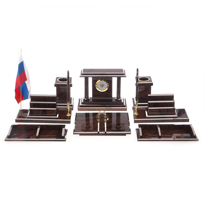 Настольный письменный набор из природного камня обсидиана Team leader Коричневый Бронза в Санкт-петербурге | Loft Concept 