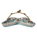 Блюдо из голубого фарфора с бронзовой ручкой в виде ветки Blue Garden варинант исполнения - 2 | Loft Concept в Санкт-петербурге