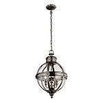 Подвесной светильник с прозрачным стеклянным плафоном в форме шара цвета никеля в индустриальном стиле на цепи 3 лампы Feiss варинант исполнения - 2 | Loft Concept в Санкт-петербурге