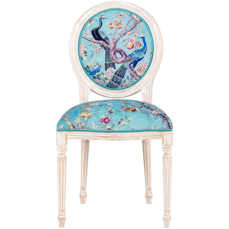 Стул из массива бука с изображением птиц и цветов Turquoise Beige Chinoiserie Garden Chair Мульти Бирюзовый Бежевый в Санкт-петербурге | Loft Concept 