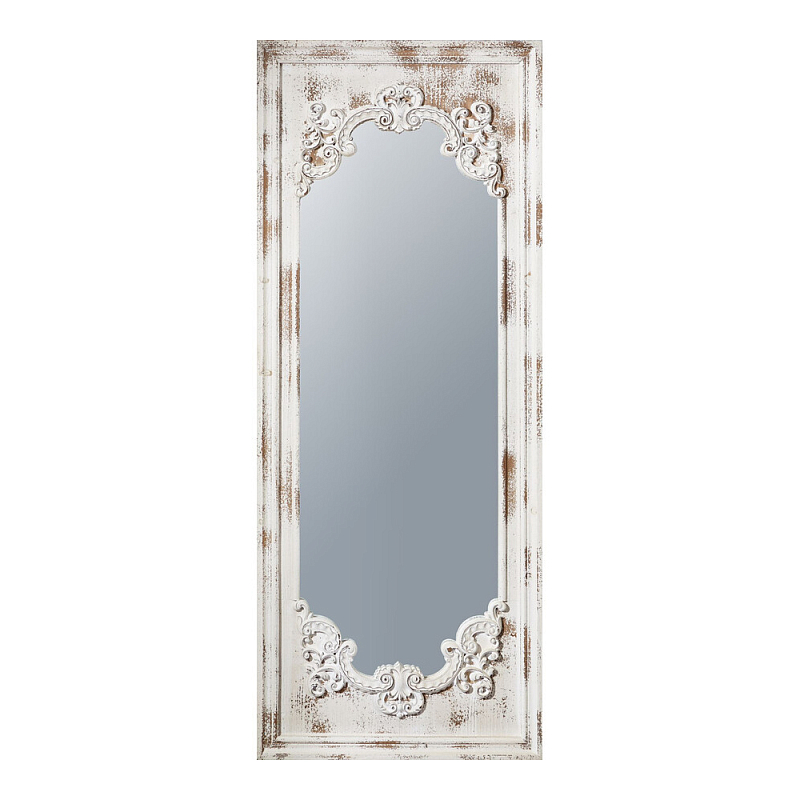 Зеркало настенное с деревянной рамой в винтажном исполнении Palace Baroque Белый Бежевый в Санкт-петербурге | Loft Concept 