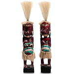 Комплект из 2-х деревянных статуэток Asmat Straw Headdress Statuettes Red Turquoise Tattoo варинант исполнения - 1 | Loft Concept в Санкт-петербурге