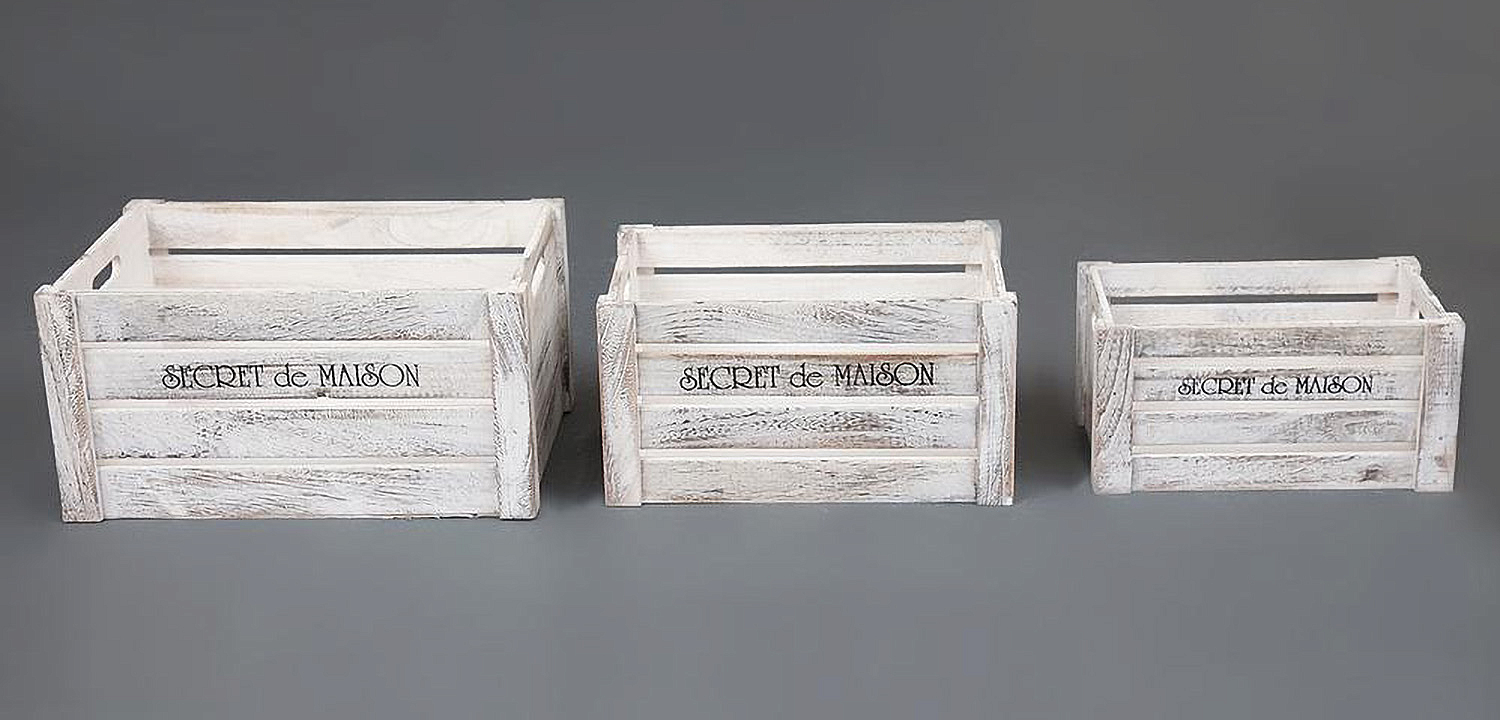Набор из трёх ящиков Set of three antique white boxes  - Loft-Concept в Санкт-петербурге