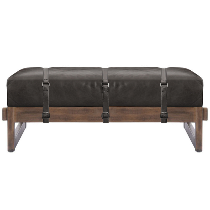 Банкетка Duncan винтажная черная кожа Черный Коричневый в Санкт-петербурге | Loft Concept 