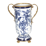 Ваза с бронзовыми ручками и синим цветочным узором Blue & White Ornament варинант исполнения - 1 | Loft Concept в Санкт-петербурге