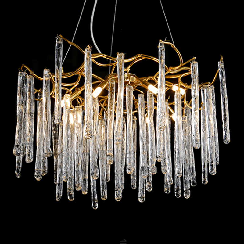 Люстра на подвесе с каркасом из металла и прозрачными подвесками из стекла Droplet Chandelier Золотой Прозрачный Люстра на подвесе с каркасом из металла и прозрачными подвесками из стекла Droplet Chandelier Золотой Прозрачный в Санкт-петербурге | Loft Concept