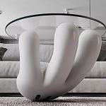 Дизайнерский журнальный стол с круглой прозрачной столешницей на белом фигурном основании Luqak варинант исполнения - 3 | Loft Concept в Санкт-петербурге