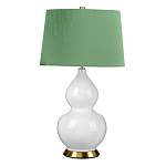 Настольная лампа с белым фигурным основанием на латунном основании и зеленым тканевым конусным абажуром Elstead Lighting варинант исполнения - 1 | Loft Concept в Санкт-петербурге