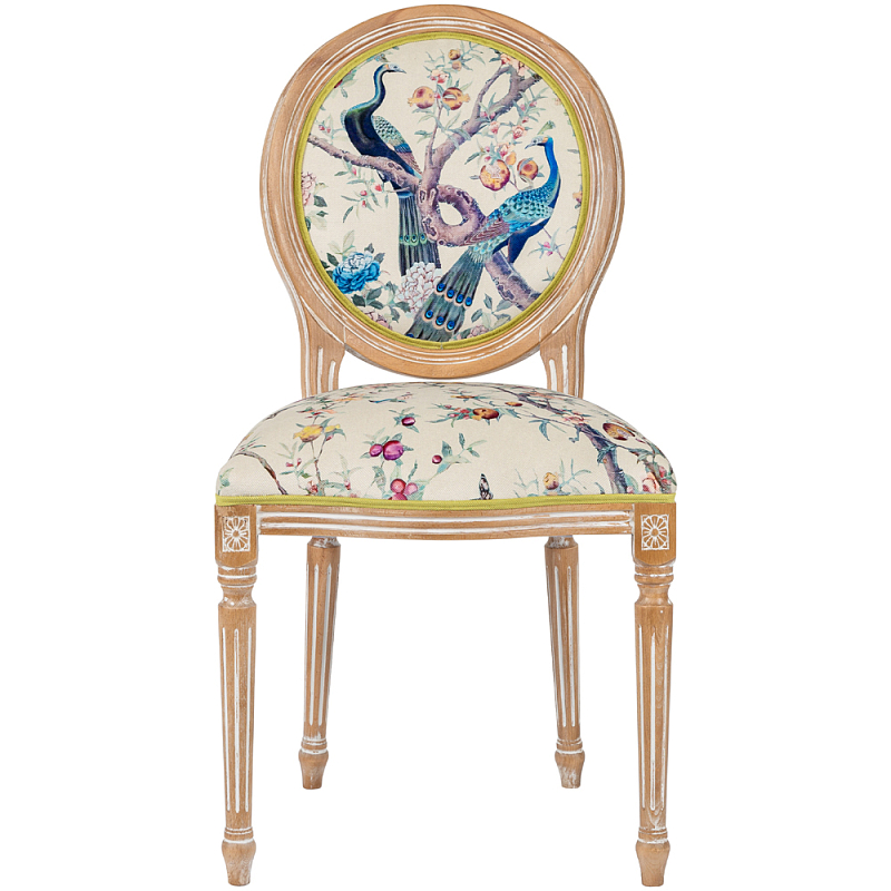 Стул из массива бука с изображением птиц и цветов Beige Green Chinoiserie Garden Chair Мульти Бежевый Салатовый в Санкт-петербурге | Loft Concept 