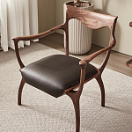 Стул деревянный с мягким сиденьем из коричневой натуральной кожи Moon Walnut Furniture варинант исполнения - 5 | Loft Concept в Санкт-петербурге