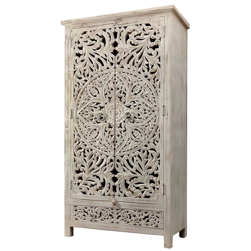 Шкаф с орнаментом ручная резьба из дерева Indian Antique Furniture Серый Шкаф с орнаментом ручная резьба из дерева Indian Antique Furniture Серый в Санкт-петербурге | Loft Concept