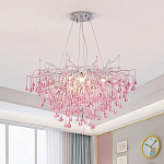 Люстра серебрянная с розовыми стеклянными подвесками в форме капель FAIRYTREE Light варинант исполнения - 1 | Loft Concept в Санкт-петербурге
