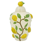 Ваза с крышкой кремового цвета и объемным рисунком лимонов и листьев Lemon Delight варинант исполнения - 1 | Loft Concept в Санкт-петербурге