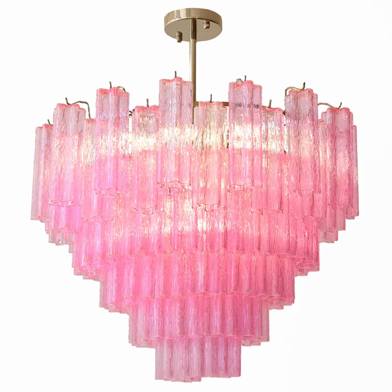 Элитная Люстра Textured Glass Pink Chandelier Ярко Розовое стекло Розовый Золотой в Санкт-петербурге | Loft Concept 
