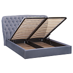 Кровать двуспальная серая с основанием из массива дерева с мягким изголовьем Velour Beds варинант исполнения - 2 | Loft Concept в Санкт-петербурге