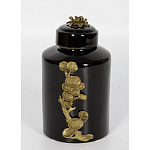 Банка с крышкой из фарфора с бронзовым цветочным элементом Eden Garden варинант исполнения - 3 | Loft Concept в Санкт-петербурге