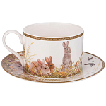 Чайная пара из фарфора с изображением собаки и зайцев 300 мл Hunting Porcelain Collection варинант исполнения - 1 | Loft Concept в Санкт-петербурге