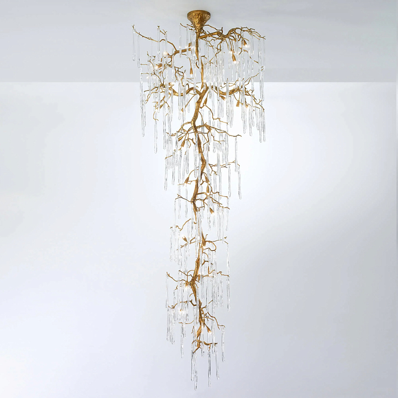 Люстра большая каскадная с прозрачными подвесками в форме капель Droplet Chandelier Золотой Прозрачный Люстра большая каскадная с прозрачными подвесками в форме капель Droplet Chandelier Золотой Прозрачный в Санкт-петербурге | Loft Concept