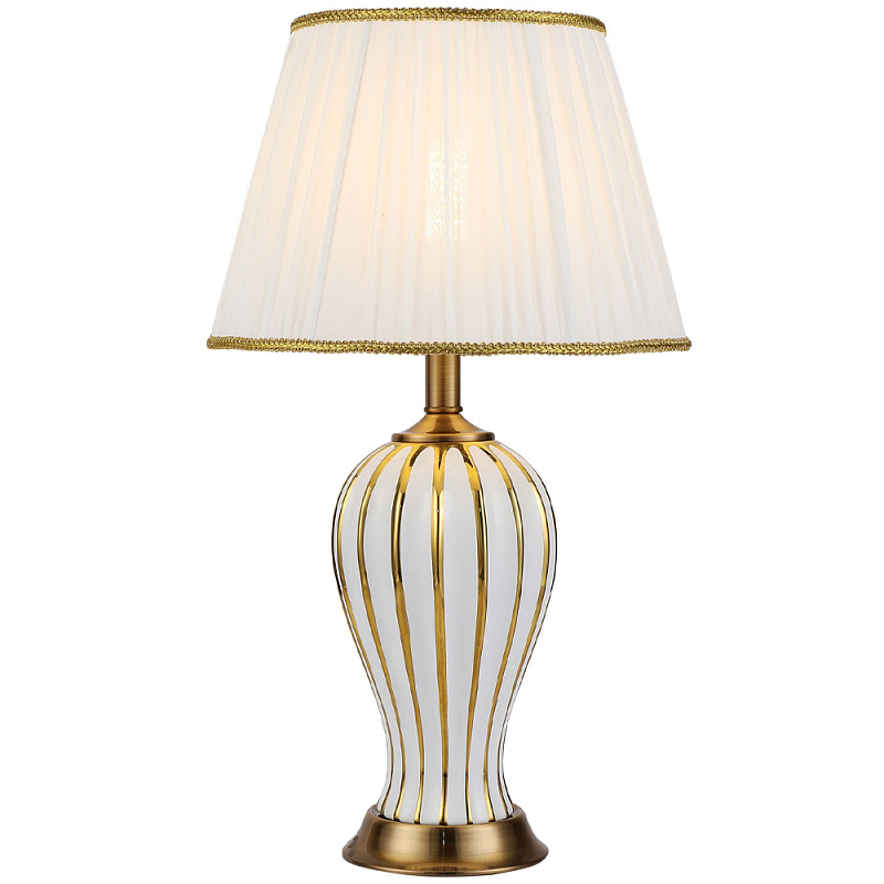 Настольная лампа с абажуром Celestina White Gold Lampshade Table Lamp Белый Золотой в Санкт-петербурге | Loft Concept 