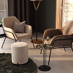 Банкетка круглая бежевый велюр на 4-х металлических ножках черного цвета SANJAY варинант исполнения - 5 | Loft Concept в Санкт-петербурге