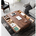 Кофейный стол из массива дерева с выдвижными ящиками Coffee Walnut Table варинант исполнения - 2 | Loft Concept в Санкт-петербурге