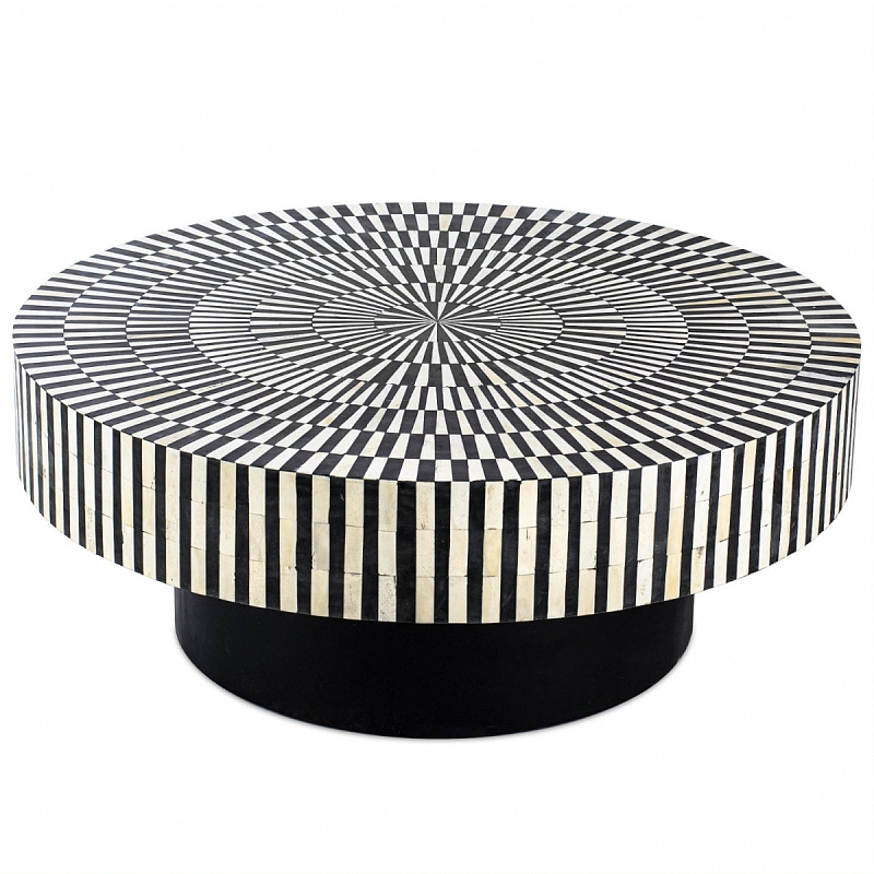 Журнальный стол Round Indian Bone Inlay coffee table Черно-белый в Санкт-петербурге | Loft Concept 