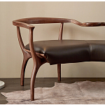 Кушетка с деревянным каркасом и сиденьем из коричневой натуральной кожи Moon Walnut Furniture варинант исполнения - 1 | Loft Concept в Санкт-петербурге