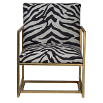 Кресло с металлическим золотистым каркасом и мягкой обивкой с чёрно-белым принтом зебры Wild animals варинант исполнения - 1 | Loft Concept в Санкт-петербурге