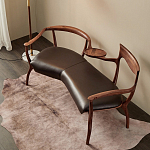 Кушетка с деревянным каркасом и сиденьем из коричневой натуральной кожи Moon Walnut Furniture варинант исполнения - 7 | Loft Concept в Санкт-петербурге