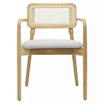 Стул обеденный с мягким сиденьем и спинкой из плетеного ротанга Wood and Textile Chair варинант исполнения - 1 | Loft Concept в Санкт-петербурге