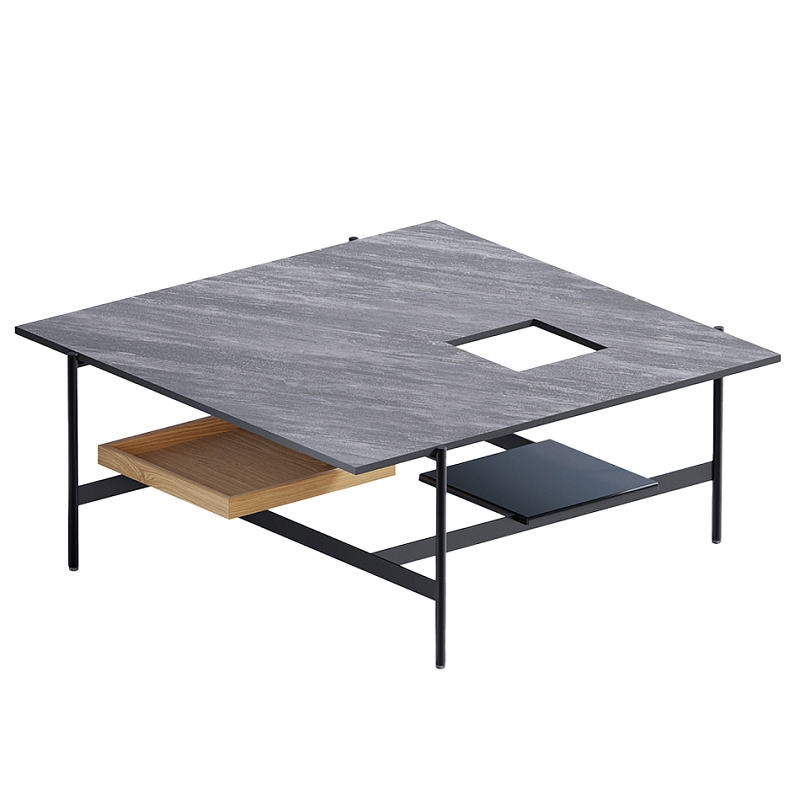 Karat журнальный столик цвета серый камень с съемным подносом Серый Черный в Санкт-петербурге | Loft Concept 