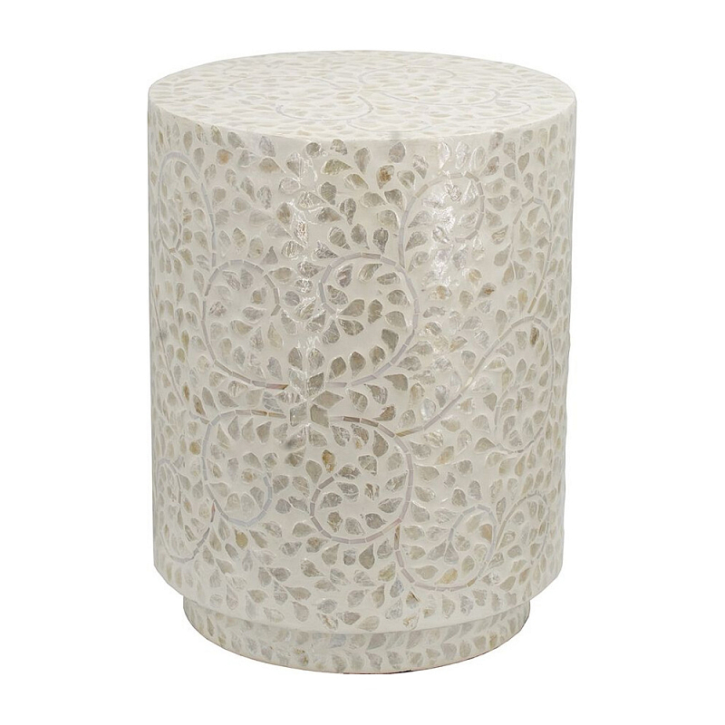 Приставной столик с рисунком из раковин устриц Bone Inlay Кремовый в Санкт-петербурге | Loft Concept 