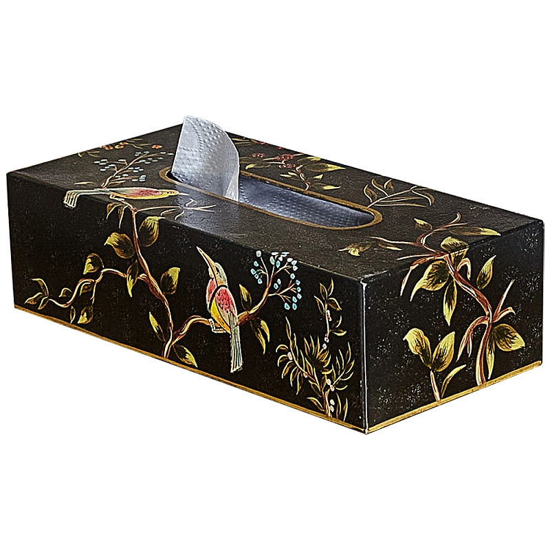 Салфетница в стиле Шинуазри Chinoiserie Garden Tissue Box Черный Мульти в Санкт-петербурге | Loft Concept 