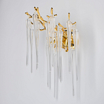 Бра золотого цвета с разветвленными ветвями и длинными прозрачными подвесками в форме стеклянных сосулек Droplet Chandelier варинант исполнения - 3 | Loft Concept в Санкт-петербурге