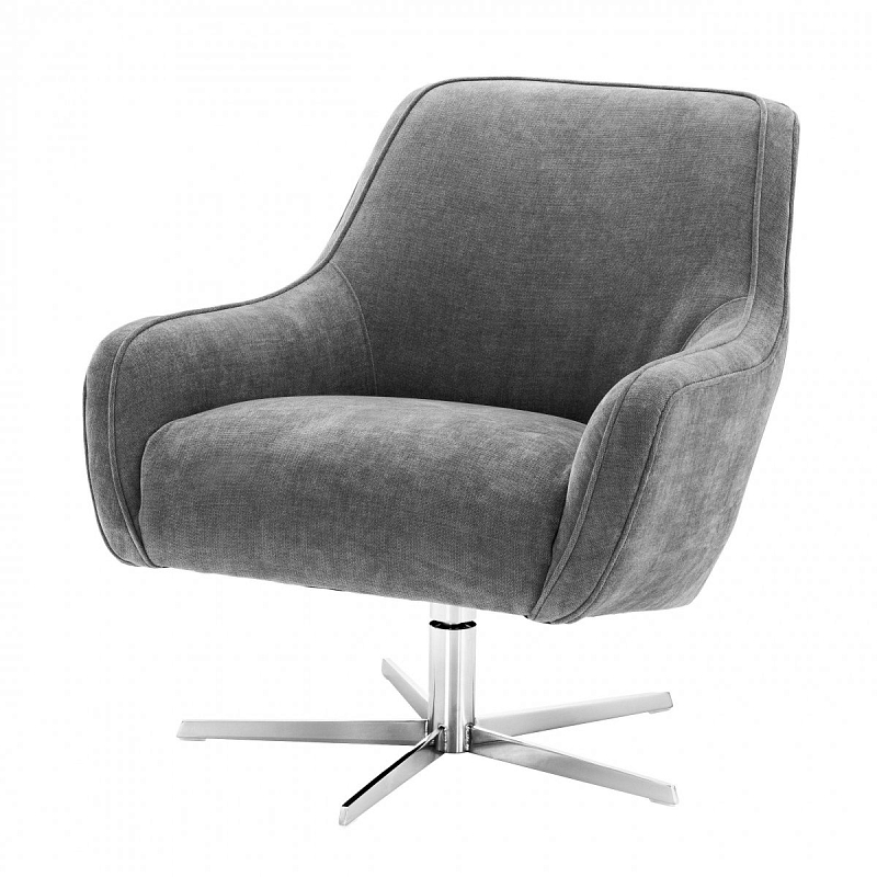 Кресло Eichholtz Swivel Chair Serena Grey Никель Серый в Санкт-петербурге | Loft Concept 