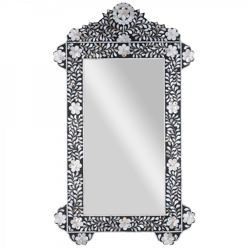 Зеркало отделка перламутр Mother of Pearl Inlay Mirror Frame Черный ivory ( слоновая кость ) Перламутровый в Санкт-петербурге | Loft Concept 