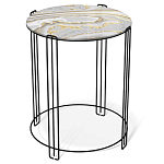 Стол журнальный круглый с серой столешницей из стекла на 4-х черных ножках Gray and Gold Marble варинант исполнения - 1 | Loft Concept в Санкт-петербурге