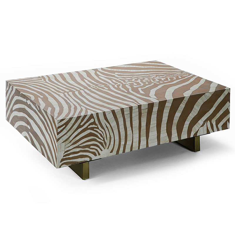 Кофейный стол Kenya Coffee Table Bone Inlay ZEBRA Beige  ivory ( слоновая кость ) Коричневый Золотой в Санкт-петербурге | Loft Concept 