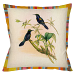 Декоративная подушка бежевая в разноцветную полоску с изображением птиц и цветов Blooming Birds Colorful Cushion варинант исполнения - 12 | Loft Concept в Санкт-петербурге