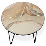 Стол журнальный с круглой столешницей из стекла на 3-х черных ножках Beige Marble варинант исполнения - 2 | Loft Concept в Санкт-петербурге