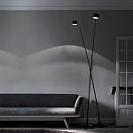 Торшер с изогнутой черной металлической стойкой и цилиндрическим плафоном Davide Groppi варинант исполнения - 6 | Loft Concept в Санкт-петербурге