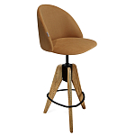 Барный стул со спинкой и металлической подставкой на 3-х деревянных ножках Горчичный Велюр Vendramin Chair варинант исполнения - 1 | Loft Concept в Санкт-петербурге