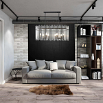 Люстра подвесная овальная со стеклянными прозрачными трубками и металлическим каркасом черного цвета Nembus варинант исполнения - 6 | Loft Concept в Санкт-петербурге