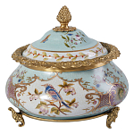 Шкатулка с крышкой из голубого фарфора с риунком птиц и цветов Blue Garden варинант исполнения - 1 | Loft Concept в Санкт-петербурге