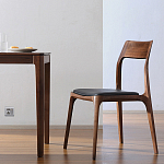 Стул деревянный с мягким сиденьем из черной натуральной кожи Moon Walnut Furniture варинант исполнения - 5 | Loft Concept в Санкт-петербурге