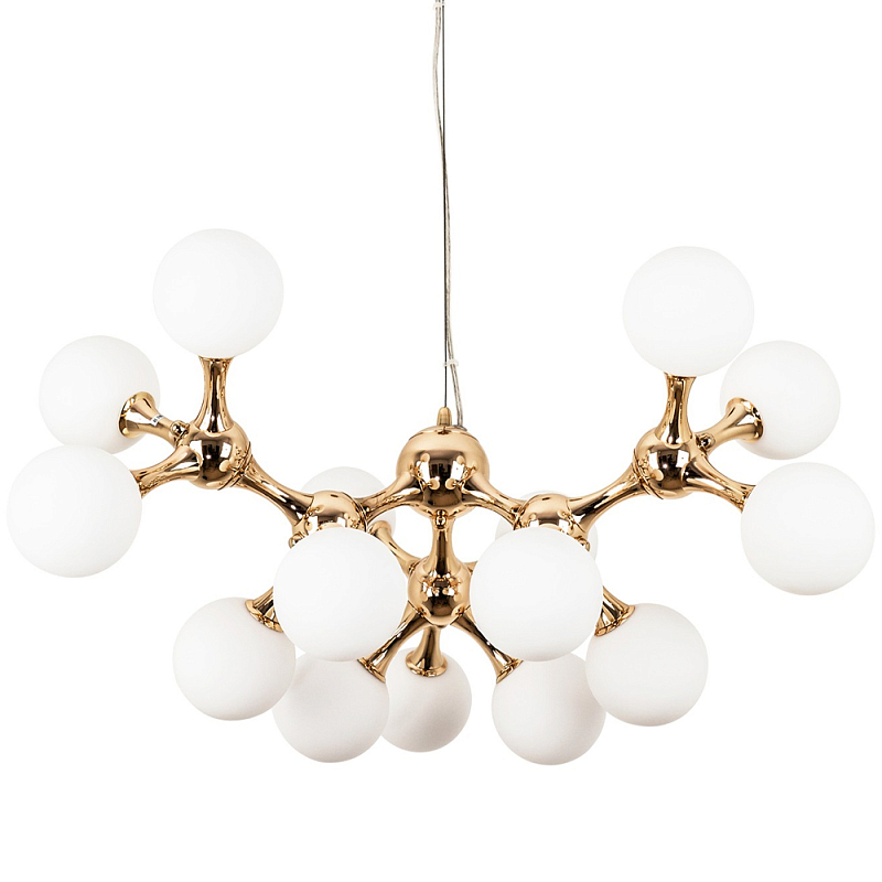 Люстра с плафонами из стеклянных шаров Pearls Suspension Gold Chandelier Глянцевое золото Белое матовое стекло в Санкт-петербурге | Loft Concept 